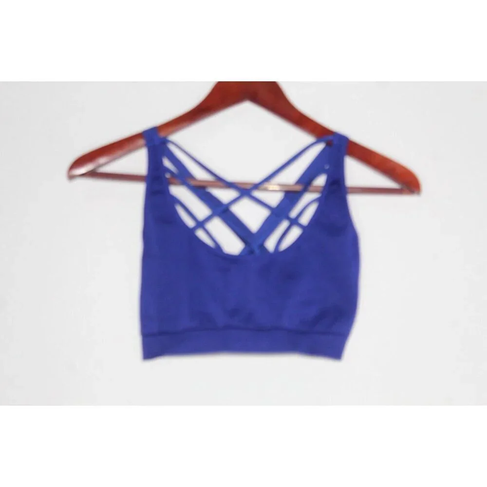 Victoria Secret Sports Bra Size L Bralette‎ Strappy Back Royal Blue Workout Yoga